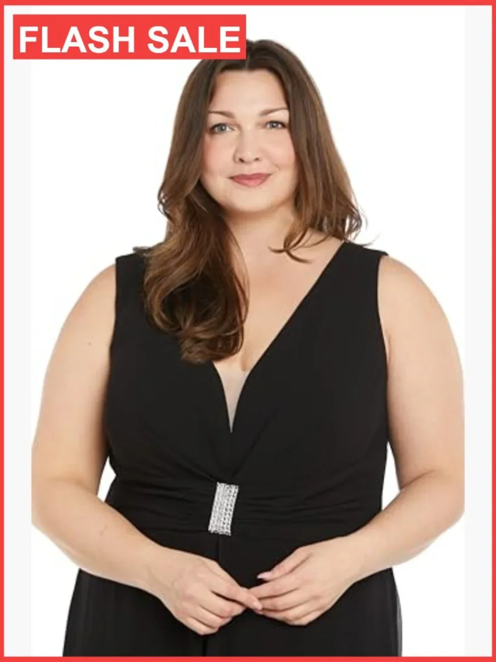 Sleeveless Wide Leg Jumpsuit with Rhinestone Waist - Picture 5 of 7